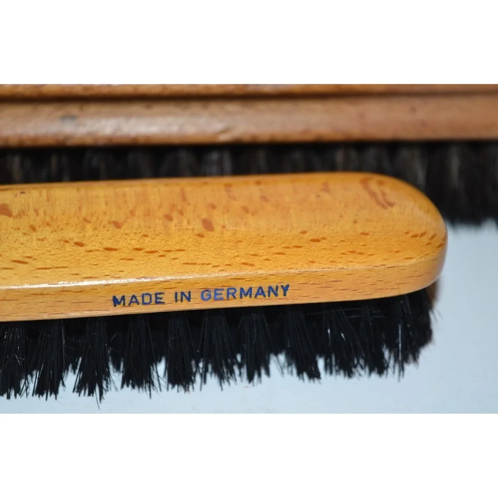 Vtg OXCO Horse Hair Shoe Shine Brush Wood Wooden USA+ Germany brush 2pc